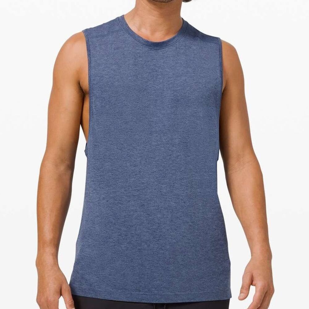 lululemon Mens Metal Vent Tech Sleeveless Tank Top Size L Blue Gym Run Workout